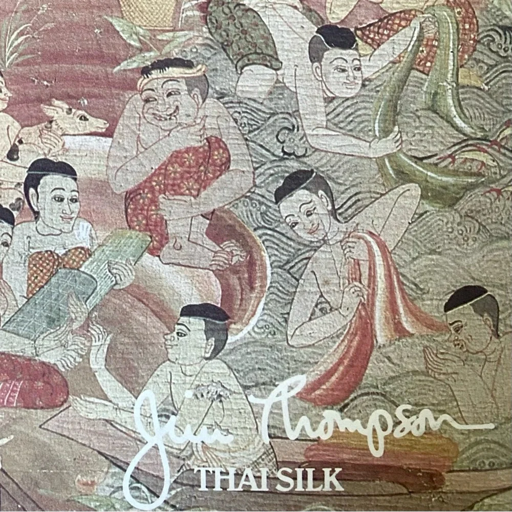 VINTAGE JIM THOMPSON 100% THAI SILK SCARF 42”x42” BLK/GRAY/CREAM, VINTAGE NWOT - Picture 16 of 16